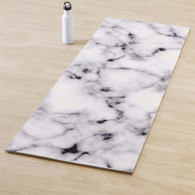 Modern Black White Designer Marble Pattern Yoga Mat (In Situ)