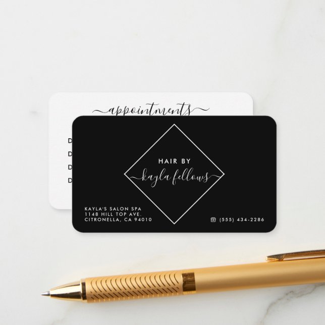 Modern Black & White Diamond Appointment Cards (Front/Back In Situ)