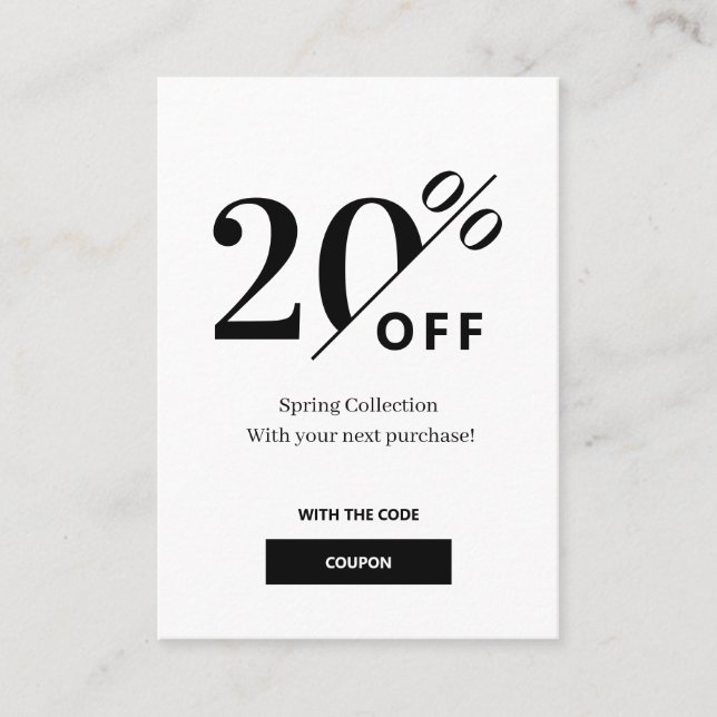 Modern   Black & White Discount Card (Front)