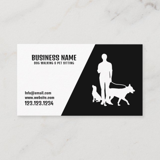 Modern Black & White Dogs Silhouette Dog Walking Business Card (Front)