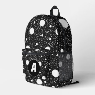 Modern Black White Dots - Initial Letter Monogram Printed Backpack