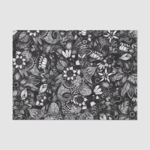 Modern Black & White Drawn Floral Collage Tissue Paper