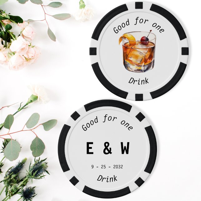 Modern Black White Drink Token Wedding Poker Chips (Modern Black White Drink Token Wedding Poker Chip)