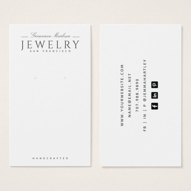 Modern Black White Earring Display Cards (Front & Back)