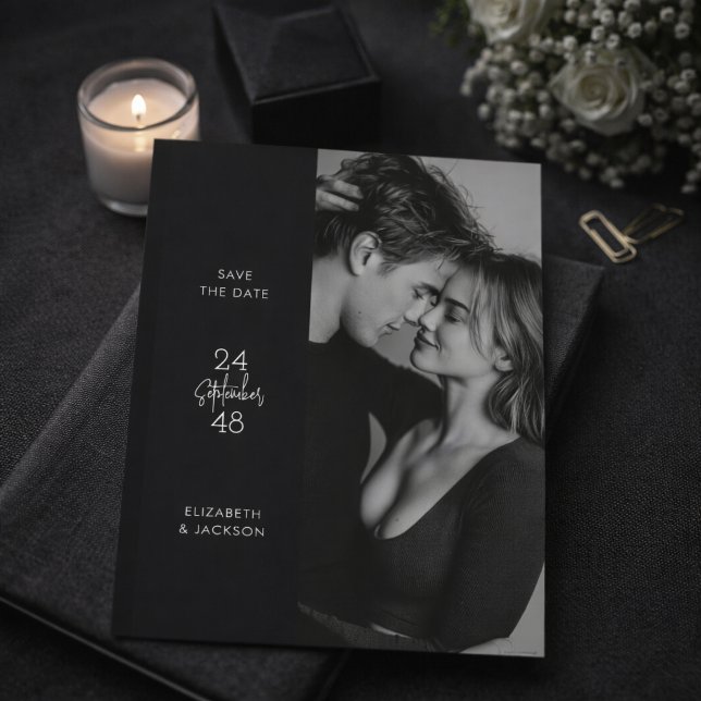 Modern Black & White Editorial Photo Save the Date (Creator Uploaded)