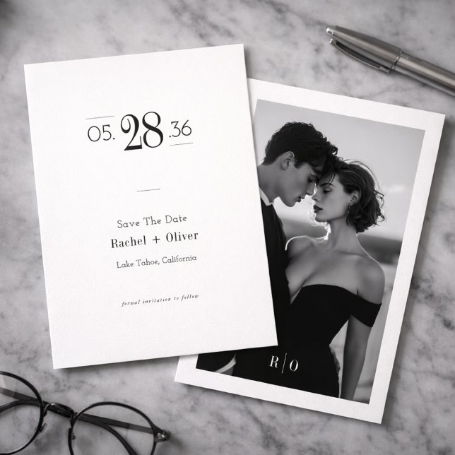 Modern Black & White Editorial Photo Save the Date (Creator Uploaded)