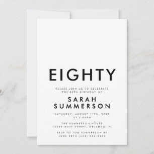 Modern Black White Eighty 80th Birthday Party Invitation