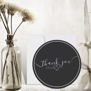 Modern Black & White Elegant Calligraphy Wedding Thank You Card