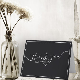 Modern Black & White Elegant Calligraphy Wedding Thank You Card