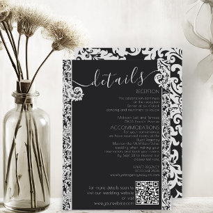 Modern Black & White Elegant Floral Damask Wedding Enclosure Card