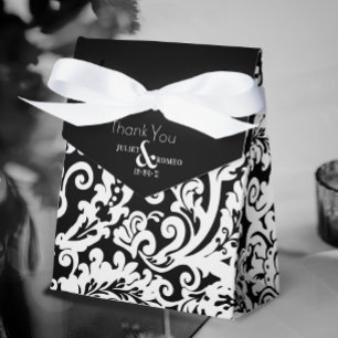 Modern Black White Elegant Floral Damask Wedding Favour Box