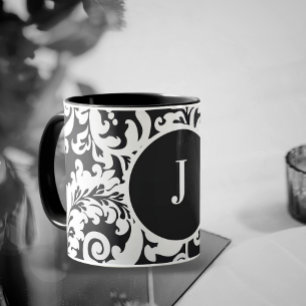 Modern Black & White Elegant Floral Damask Wedding Mug