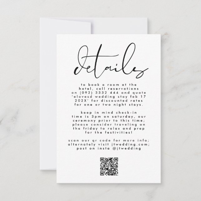 Modern Black & White Elegant Text Wedding QR CODE RSVP Card (Front)
