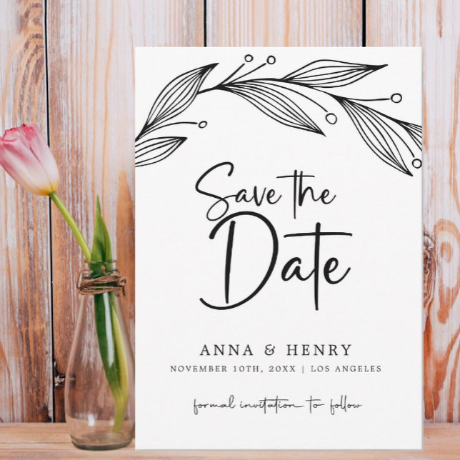 Modern Black & White Eucalyptus Leaves Wedding  Save The Date (Creator Uploaded)