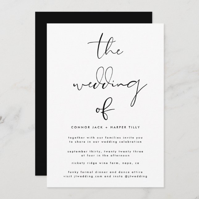 Modern Black & White | Extra Details Info on Back Invitation (Front/Back)