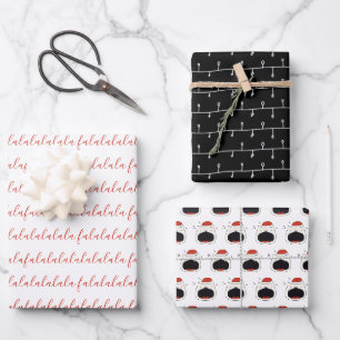 Modern Black & White Fa La La La La Singing Cat Wrapping Paper Sheet