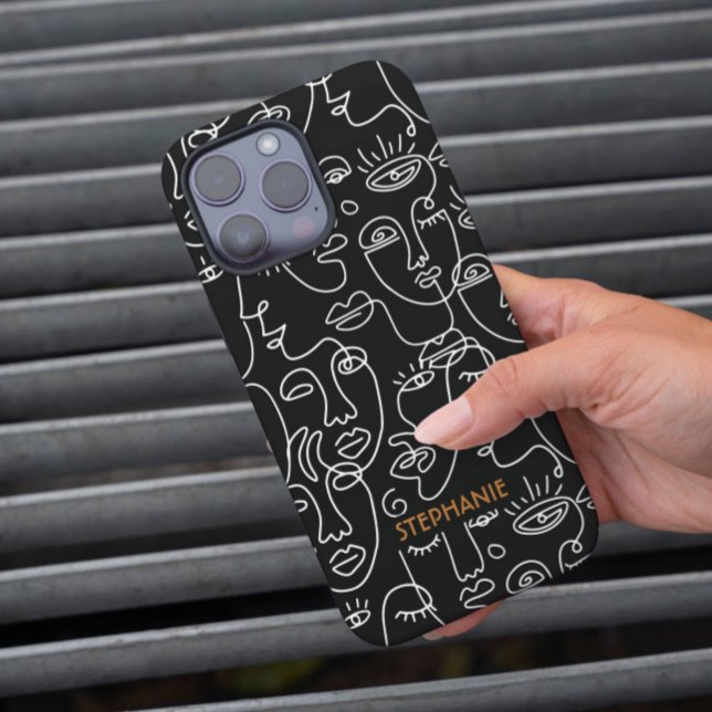 Modern Black White Face Line Pattern Custom Case-Mate iPhone Case (Creator Uploaded)