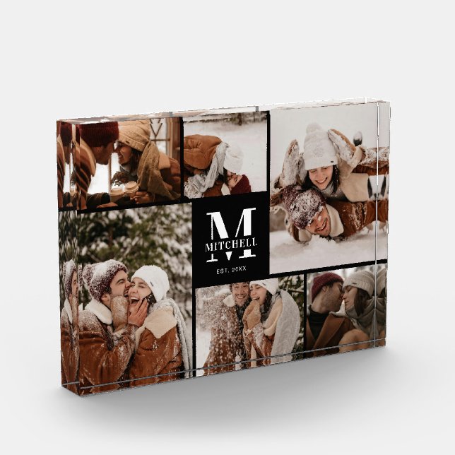 Modern Black & White Family Photo Collage Keepsake (Left)