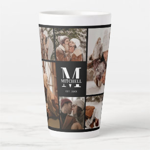 Modern Black & White Family Photo Collage Keepsake Latte Mug