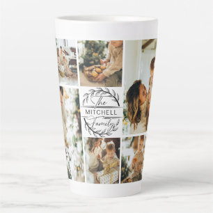 Modern Black & White Family Photo Collage Keepsake Latte Mug