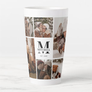Modern Black & White Family Photo Collage Keepsake Latte Mug