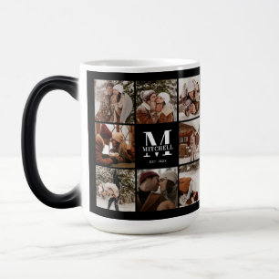 Modern Black & White Family Photo Collage Keepsake Magic Mug