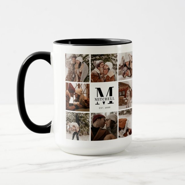 Modern Black & White Family Photo Collage Keepsake Mug (Left)