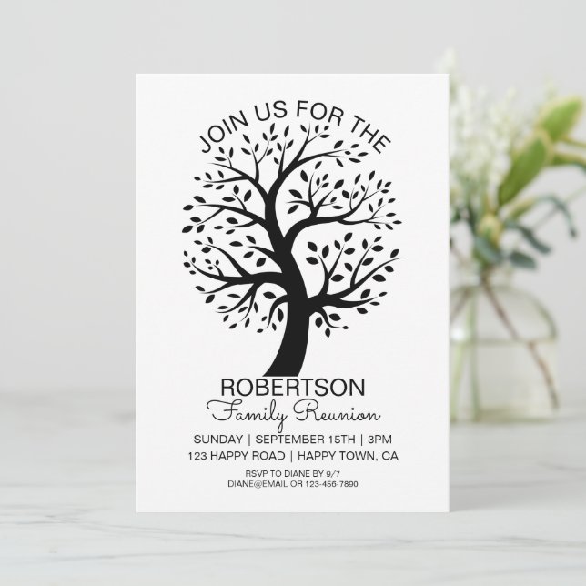 Modern Black & White Family Reunion Family Tree  Invitation (Standing Front)