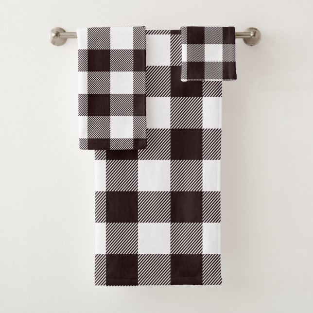 Modern Black & White Farmhouse Flannel Bath Towel Set (Insitu)