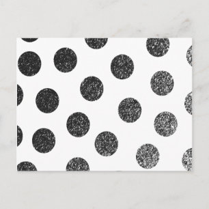Modern black white faux glitter polka dots pattern postcard