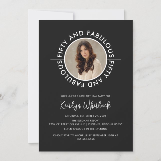 Modern Black White Fifty and Fabulous Birthday Invitation (Front)