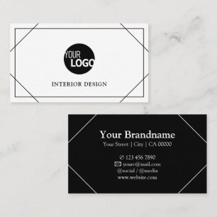 Modern Black White Fine Thin Frame Lines with Logo Business Card