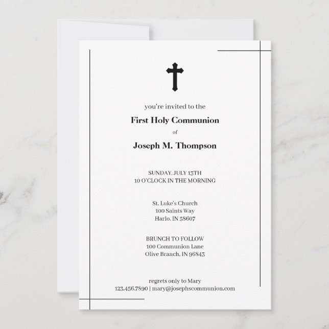 Modern Black & White First Holy Communion Thank You Card (Front)