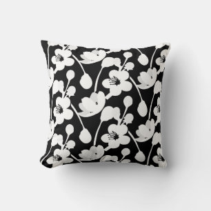 Modern Black White Floral Cushion
