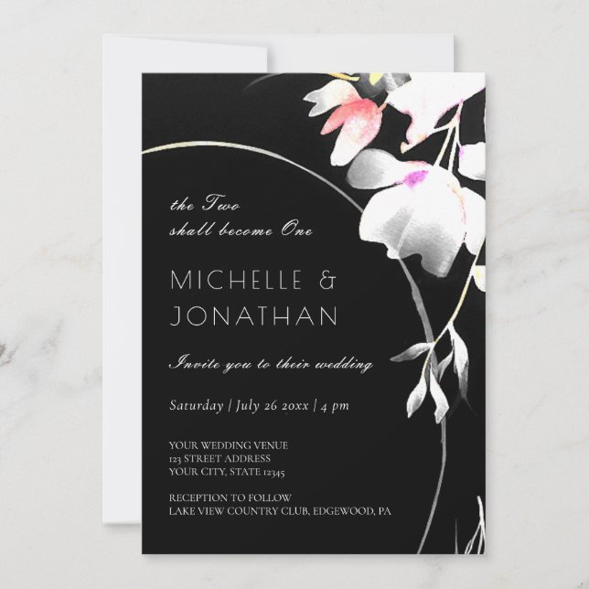 Modern Black & White Floral Inspirational Wedding Invitation (Front)