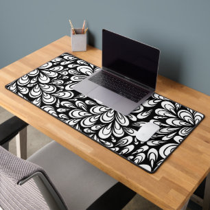 modern black & white  floral patterned  desk mat