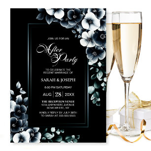 Modern Black White Floral Wedding After Party Invitation