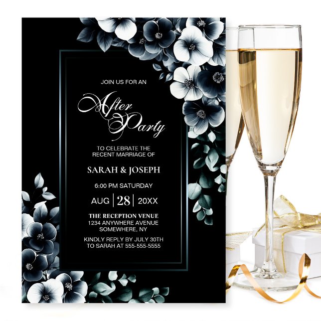 Modern Black White Floral Wedding After Party Invitation (Creator Uploaded)