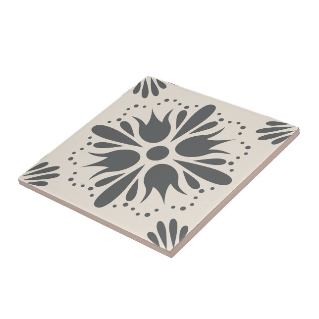 Modern Black White Flower Pattern DIY Ceramic Tile (Side)