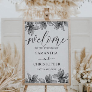 Modern Black & White Foliage Welcome Wedding   Poster