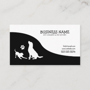 Modern Black & White Foot Silhouette Dog Walking Business Card