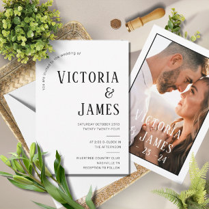 Modern Black & White Formal Photo Wedding Invitati Invitation