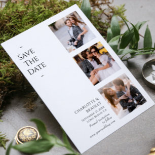Modern Black White Four Photo Wedding Save The Date