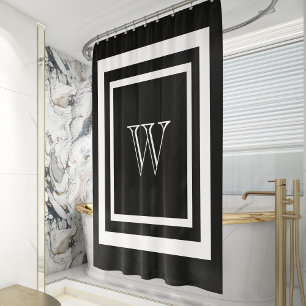 Modern Black White Framed Monogram Shower Curtain