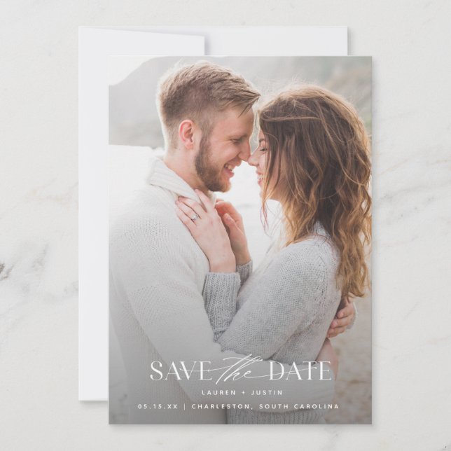 Modern Black & White Full Bleed Photo Wedding Save The Date (Front)