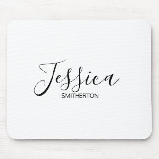 Modern Black White Full Name Trendy Stylish Mouse Mat