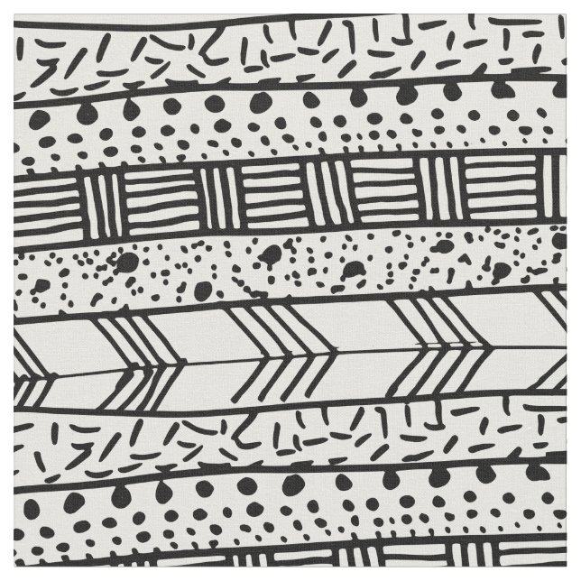 Modern black white geometric brushstrokes fabric (Close Up)