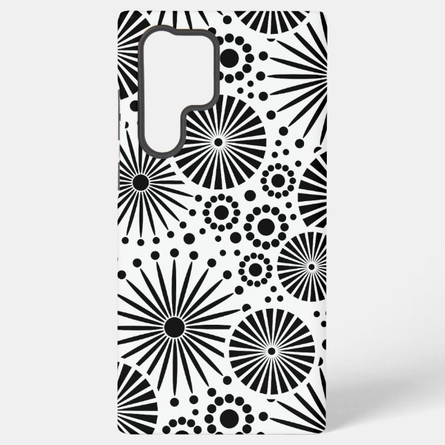 Modern Black White Geometric Flowers Starburst  Samsung Galaxy S22 Ultra Case (Back)