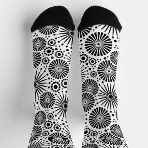 Modern Black White Geometric Flowers Starburst  Socks