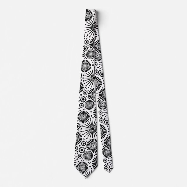 Modern Black White Geometric Flowers Starburst Tie (Front)